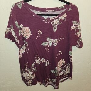 Maurices Floral Short Sleeve Top - Purple and Pink